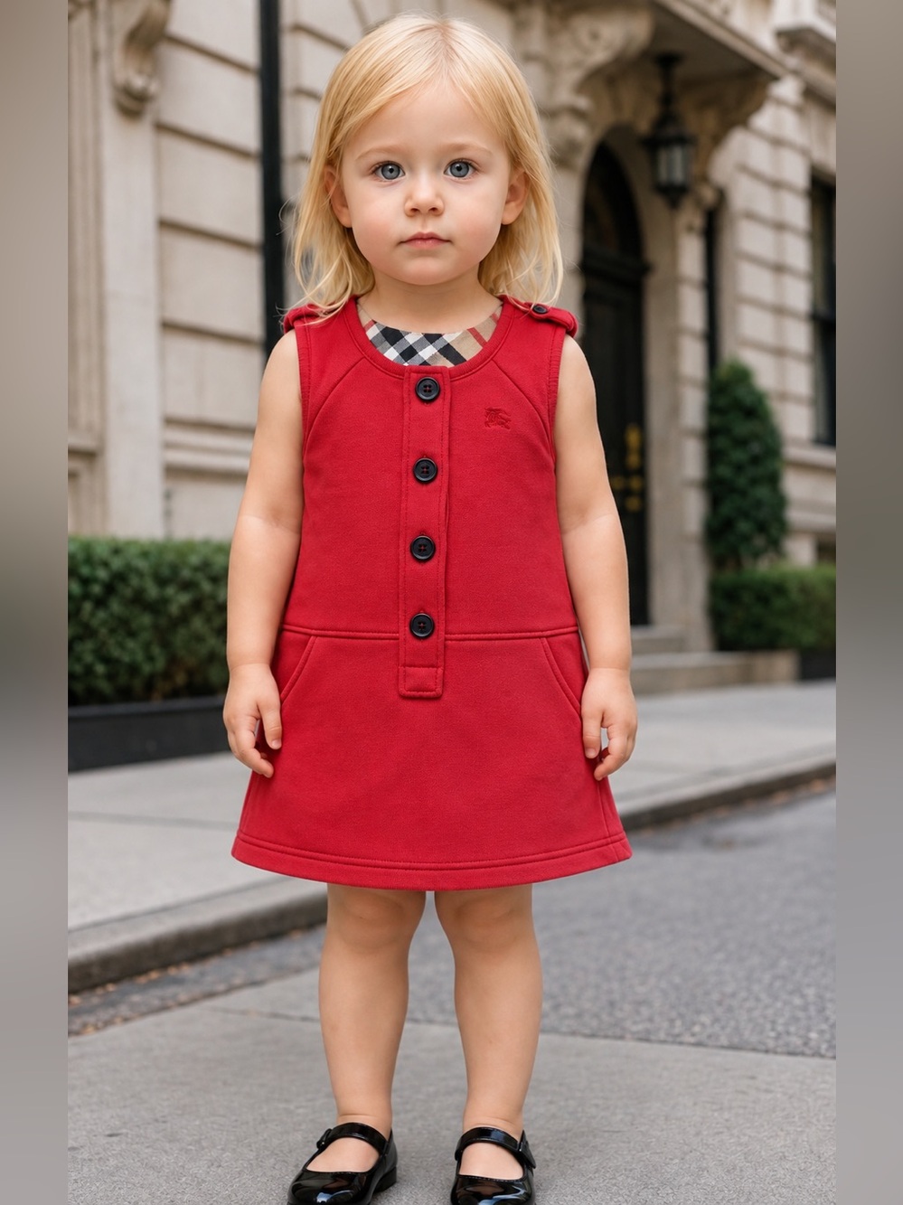 Burberry Children Sleeveless Heritage Red Overall A Line Dress School Wear